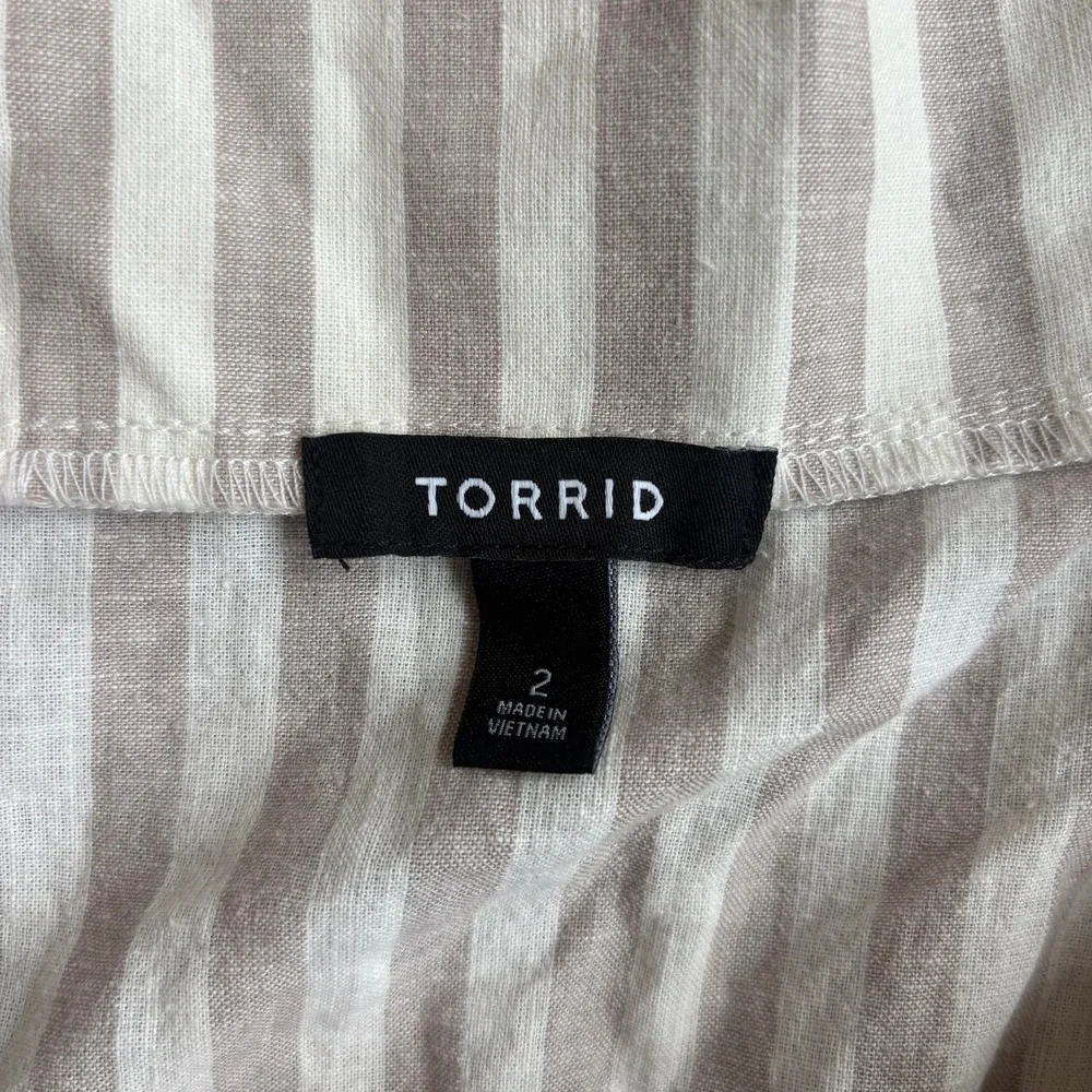 Torrid Womens 2 Plus Size Linen Tan White Striped Midi Skirt Elastic Waist